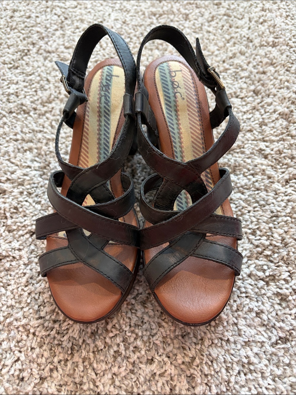 b.o.c. Black Strappy Wedge Sandals